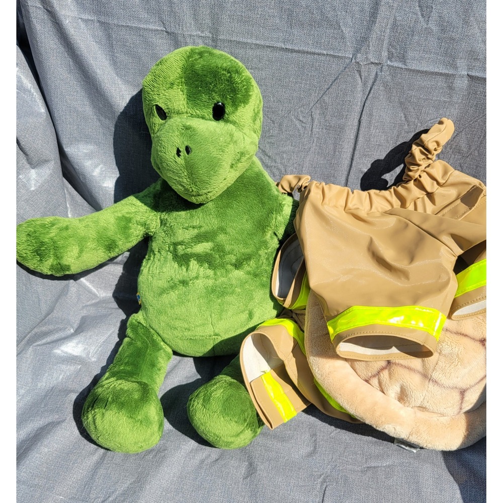 Build A Bear Trekkin Turtle Retired Plush with Firefighter Outfit Shell Backpack - Picture 5 of 6